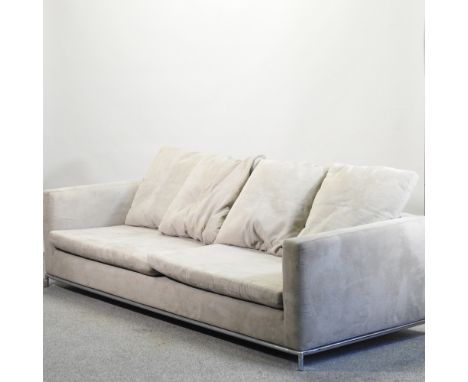 A modern grey upholstered three seater sofa, 234cm