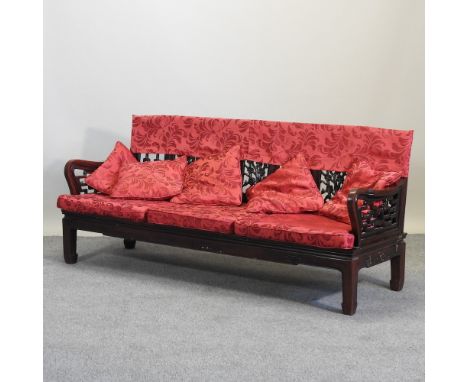 A Chinese hardwood three seater sofa, 186cm