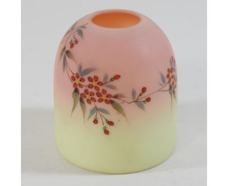 A Victorian Thomas Webb Burmese Clarkes Fairy lamp glass candle shade, with floral painted decoration, 10cm high