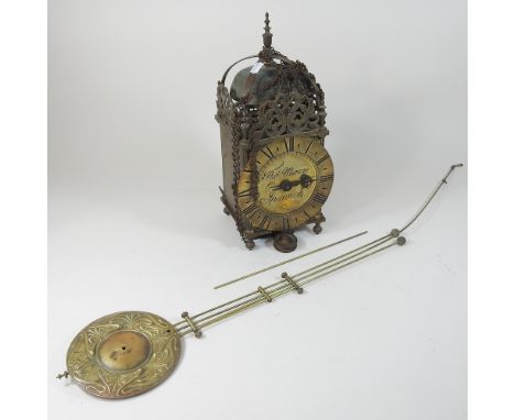 An 18th century style brass lantern clock, the dial signed Thomas Moore, Ipswich, 37cm high