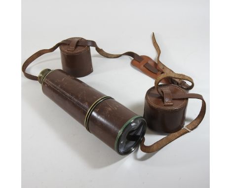 An early 20th century Broadhurst Clarkson &amp; Co brass five drawer telescope, with leather cladding and lens caps, 106cm ex