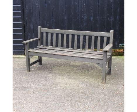 A wooden slatted garden bench, 159cm
