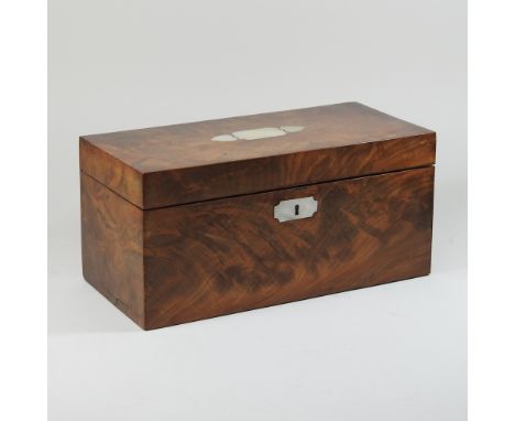 A 19th century mahogany and mother of pearl inlaid tea caddy, 36cm