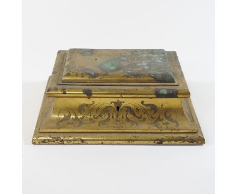 A 19th century engraved brass jewellery box, by Asprey, 166 Bond Street, 23cm wide