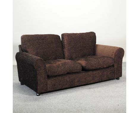 A modern brown upholstered sofa, 163cm