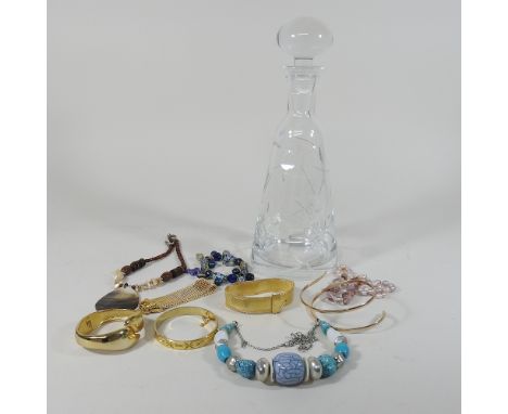 A Royal Doulton cut glass decanter and stopper, together with a collection of costume jewellery