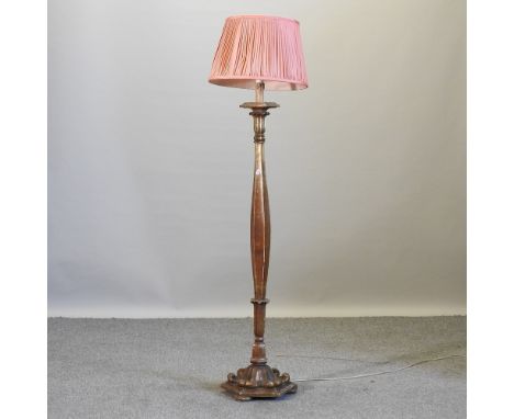 A giltwood standard lamp and shade, 158cm high overall