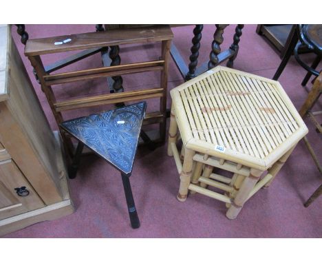 Nest of Bamboo Coffee Tables, triangular stool, spice rack. (3)