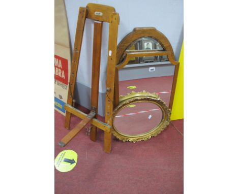 Oak Framed Oval Wall Mirror, two others, Gamages of Holburn easel. (4)