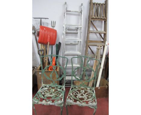 Aluminium Loft Ladder &amp; Folding Steps, pair of metal patio chairs. (4)