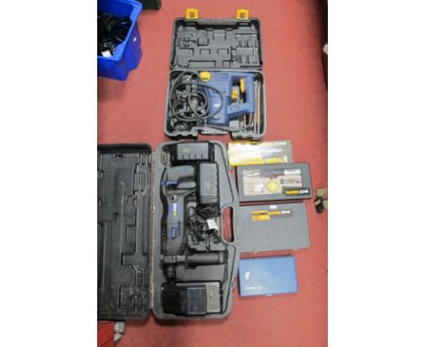 Nutool Hammer Drill, Macallister Power Drill, Hobby knife set, caliper gauge, solder kit, Staedler geometry set.