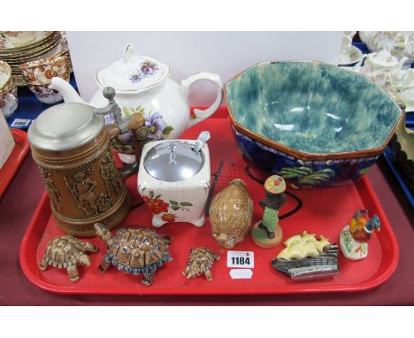 Corona 'Woodland' Octagonal Bowl, Arthur Wood teapot, Midwinter jam pot, Wade, tortoises, etc:- One Tray