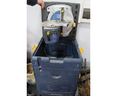 Pro Performance Tools, including 210mm Compound Mitre Saw, Ripsaw, Jig Saw, batteries, charger, all houses in a plastic easy 