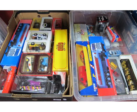 Corgi 'Team Datapost Set', Atlas 'The Greatest Show on Earth', Matchbox, Burago and other boxed diecast vehicles:- Two Boxes