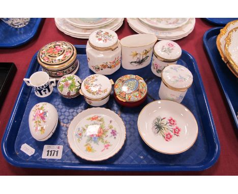 Crummles Enamelled Trinket Box, Aynsley boxes, Hammersley egg, Wedgwood 'Clio', etc:- One Tray