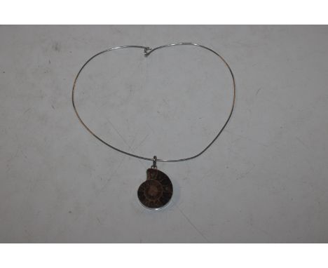 A Sterling silver mounted ammonite necklace, approx. 12gms total weight 