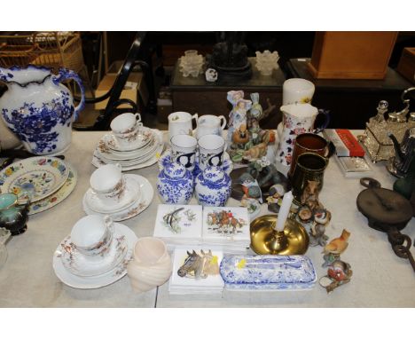 A quantity of various ornaments; decorative H & R Johnson tiles, ginger jars and covers, commemorative mgs, floral decorated 