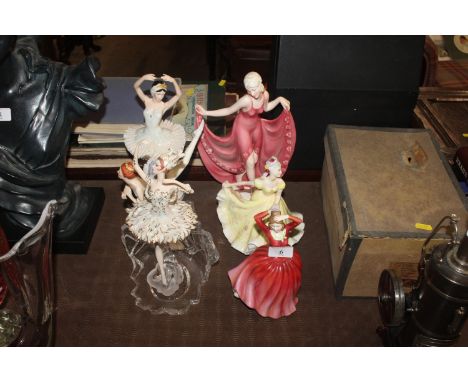 A quantity of figures to include two Royal Doulton, a limited edition T.M. Bolshoi Theatre Odette from Swan Lake; and two Fra