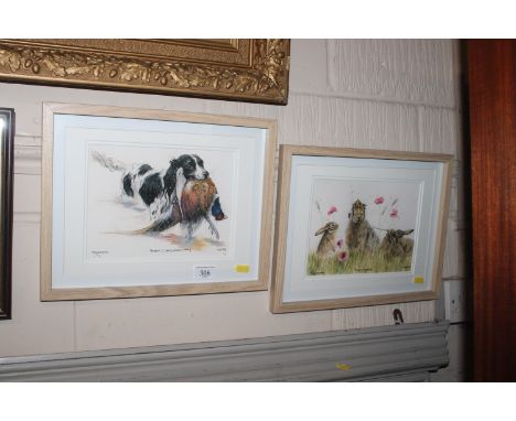 Kay Johns, framed and glazed limited edition prints, "First Class Delivery" and "Poppy Appeal"