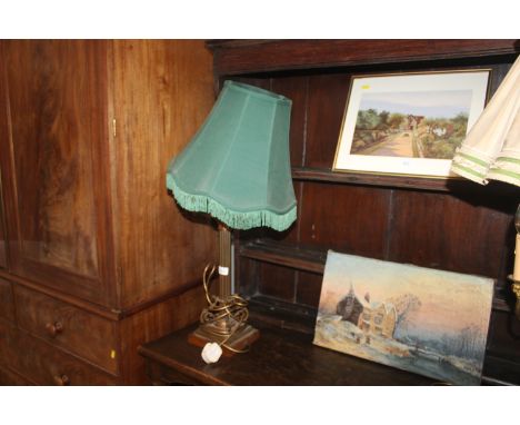 A Corinthian column table lamp and shade 