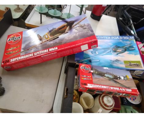 A collection of Airfix &amp; Revell Model Kits to include: 1:48 Messerschmitt BF109E, 1:32 Hawker Hunter FGA.9/MK58 and 1:24 