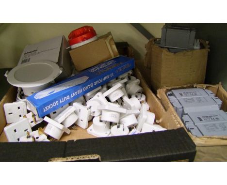 A mixed collection of electrial items: to include adapters light fittings etc 
