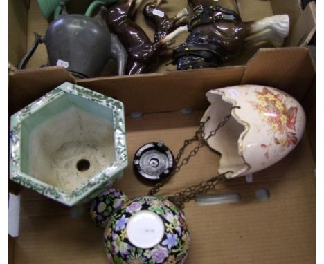 A mixed collection of items to include: Sadler type horses, Lovatts ribbed jug and Britannia Metal teapot plus a mixed collec