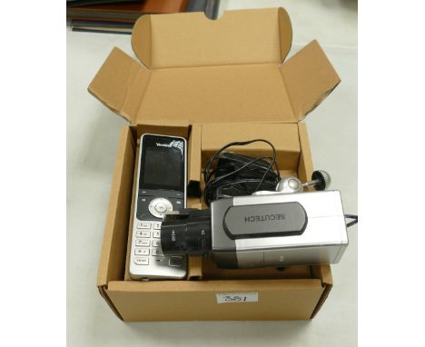 Yealink D ECT IP phone: model W65H in box together with a Secutech dummy security camera 