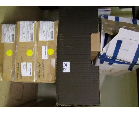 A collection of electrical and lighting: to include GE lighting LED strips X 3 boxes, Ovigilion light, switches, bulbs etc 
