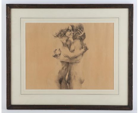 Alberto Vasquez Navarrete (Mexican, b. 1950), study of nude couple embracing (1972). Pencil drawing. Signed and dated lower r