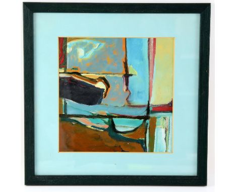 Twentieth-century British School, abstract composition in light blue, brown, pink and black. Acrylic. Framed and glazed. Imag