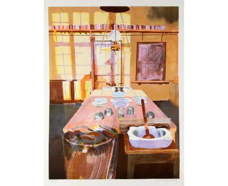 Glynn Boyd Harte (British, 1948-2003), two limited-edition lithographs in colours: domestic scene with lamp suspended over di
