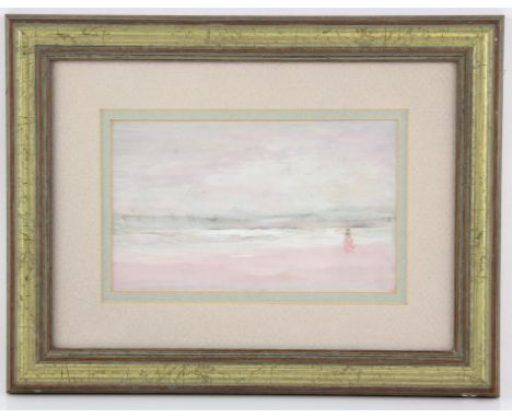 Attributed to George Gault (1916-2001), seascape in pink with figure to foreground. Oil on board. Framed and glazed. Image si