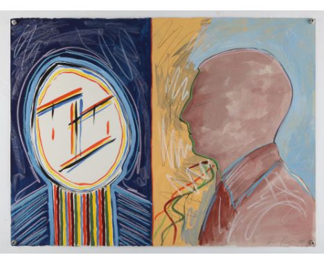 Kip Gresham (b. 1951), abstract portrait study (1985). Watercolour. Signed and dated in pencil lower right. Image size 56.5 x