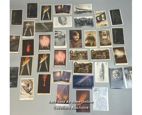 A collection of over 33 zeppelin postcards including some relating to Lt Leefe Robinson V.C. who was the first British pilot 