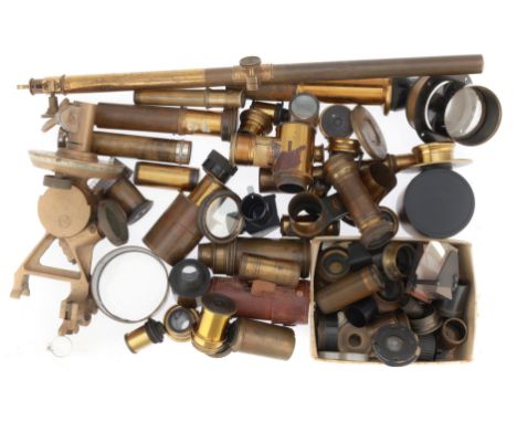 A Large Collection of Telescope Spare Parts, Lenses &amp; Accessories, including 18th century reflecting telescope eyepiece, 
