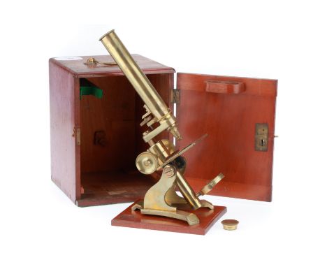 Small Society of Arts Pattern Microscope, English, c.1880, unsigned of typical form, in a mahogany case, 1 objective