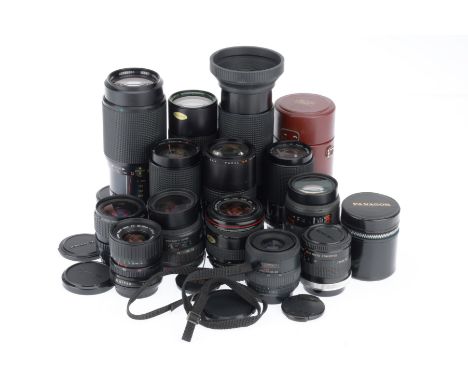 A Selection of K-mount and FD mount Camera Lenses, in K-mount, a Carl Zeiss Jena 28-70mm, a Carl Zeiss Jena 70-210mm, a Penta