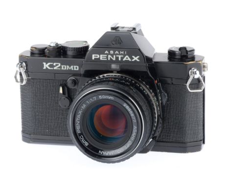 A Pentax K2DMD SLR Camera, black, serial number 7170781, body G, shutter works but speeds not accurate, with a Pentax-M f/1.7