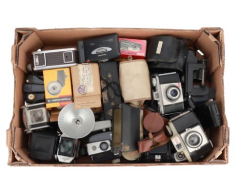 A Large Selection of Cameras, to include a Jules Richards Glyphoscope, untested, no back, an Eljy Lumiere miniature camera, u