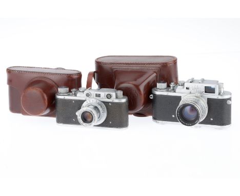 A Pair of Zorki Rangefinder Cameras, comprising a Zorki 1a, serial number 333064, body G, shutter works but speeds might be i