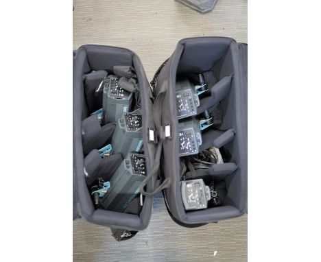 A Set of Six Broncolor Minipuls c200 Studio Flash Heads, four of the six have lost their back handles, complete with accessor