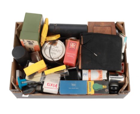 A Large Selection of Mixed Photographica, to include a Kodak developing tank, some darkroom items, filters, lens cases, and o
