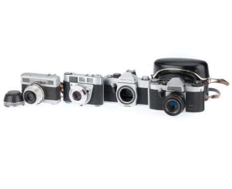 A Group of German Cameras, comprising a Zeiss Ikon Werra Mat, body G, shutter jammed, a Praktica L, body G, shutter jammed, a