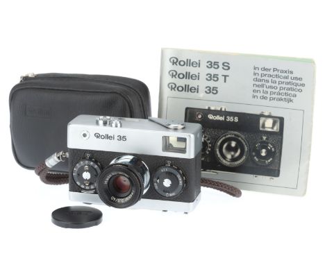 A Rollei 35 Compact 35mm Camera, silver, serial number 3389365, silver, body VG, shutter works, iris works, meter responds to