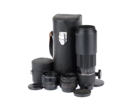 A Group of M42 Lenses, comprising a Super Takumar f/1.4 50mm, barrel G, optics VG, with matching case, an auto-Takumar f/6.3 