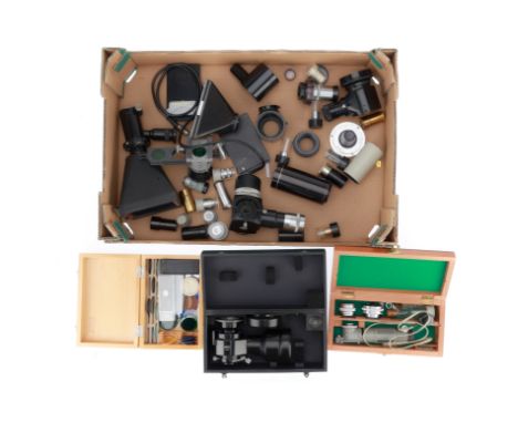 Microscope Parts &amp; Accessories, including a Carl Zeiss microscope camera shutter in a case, a cased vertical illuminator 