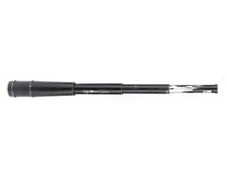 An Engraved Three Drawer Lightweight Telescope, black, aluminium, with leather covering, 78cm extended, 27cm closed, some wea