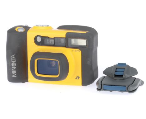 A Minolta Vectis Weathermatic Camera, yellow, body G, underwater APS AF zoom compact camera, untested.