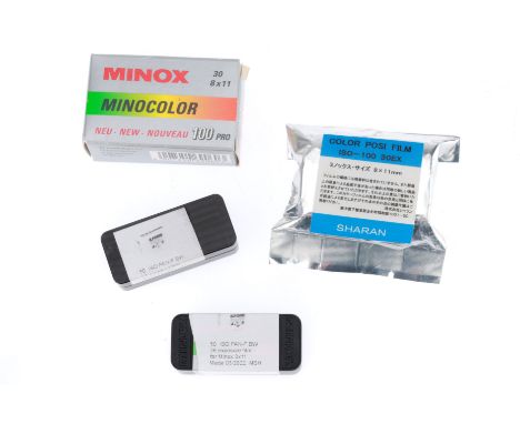 Metal Minox Film Canister &amp; Case, together with some Minox film,